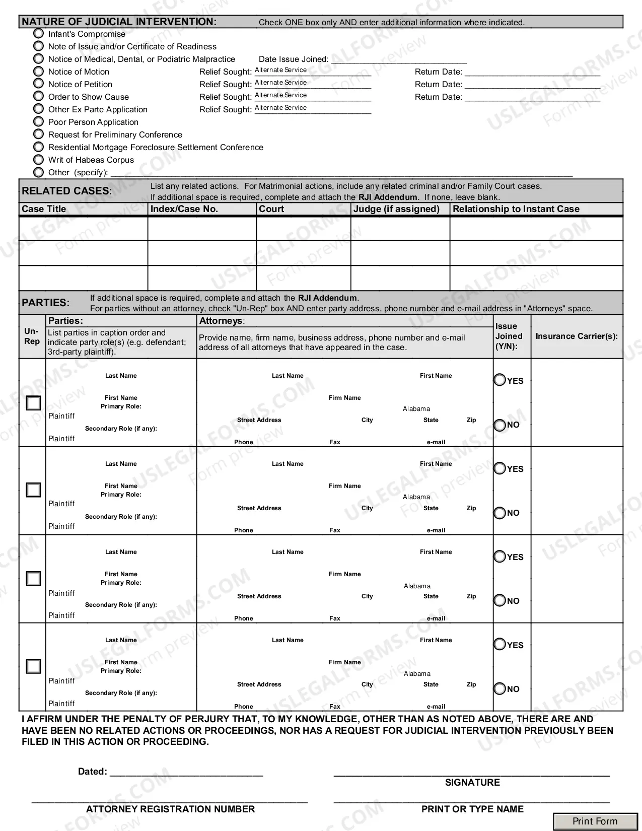 Preview Divorce, Uncontested, RJI w/Matrimonial Addendum