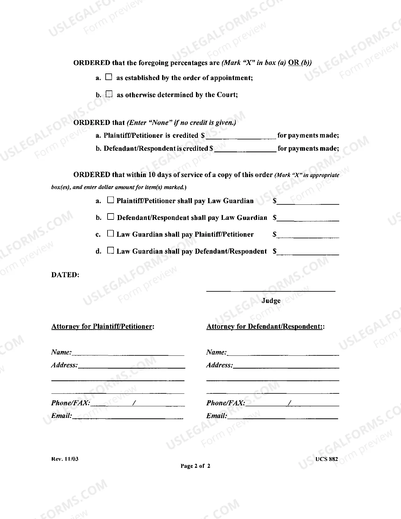 Preview Order Approving Law Guardian Compensation