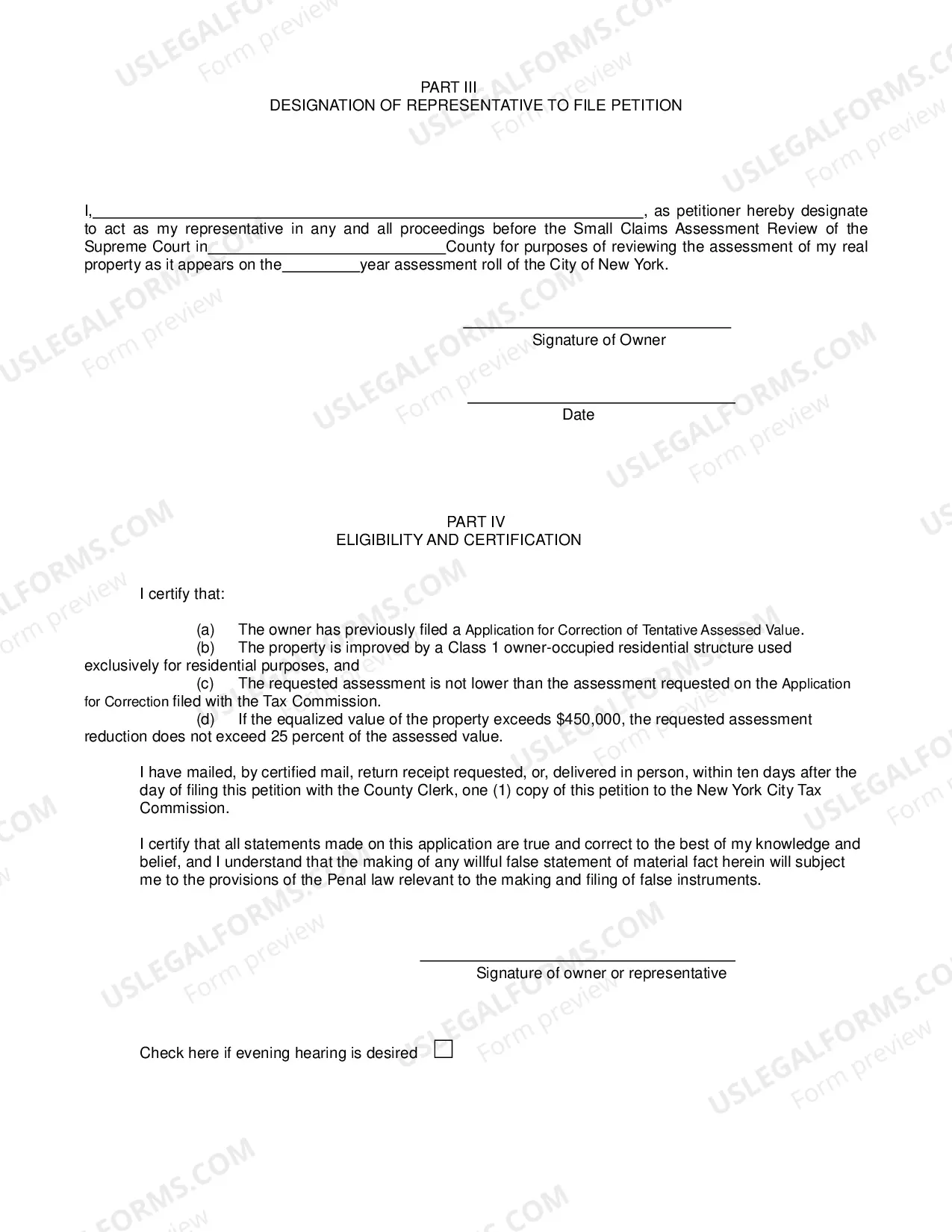 Preview Petition Small Claims Assessment Review In Counties In New York City