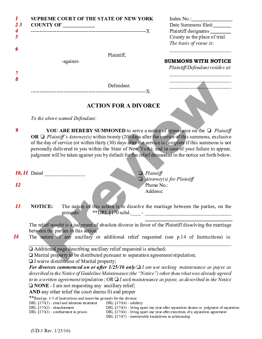 Summons With Notice Action For Divorce US Legal Forms
