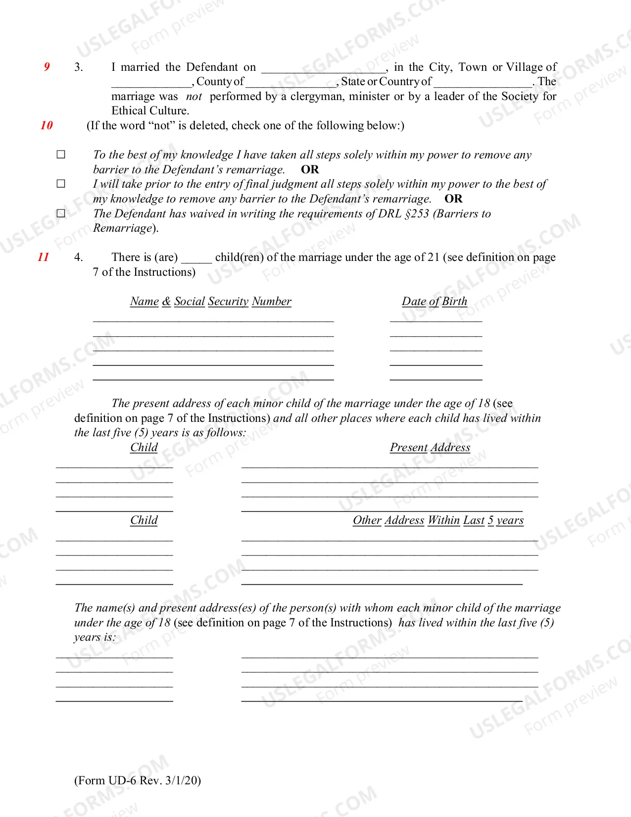 Preview Affidavit of Plaintiff (form UD-6)