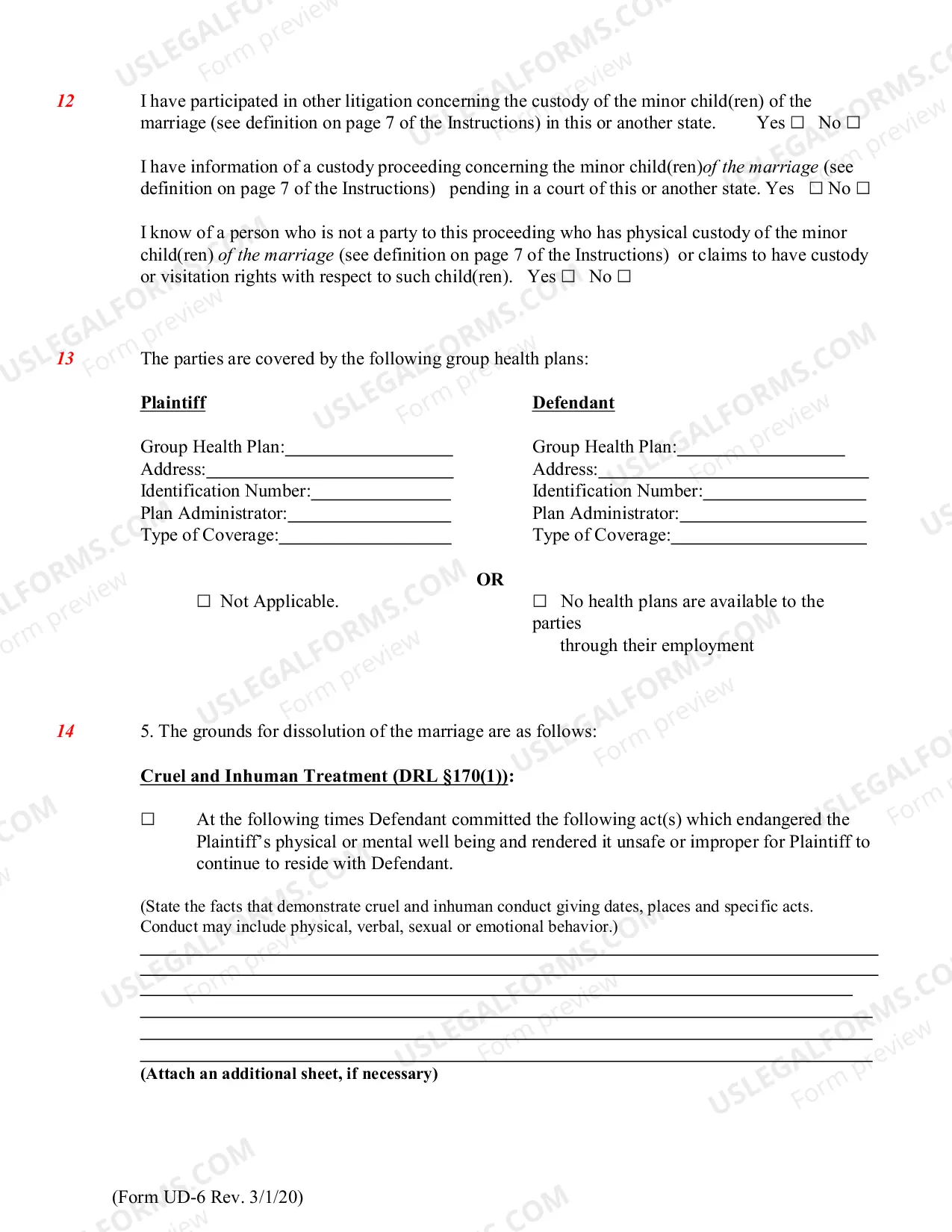 Preview Affidavit of Plaintiff (form UD-6)
