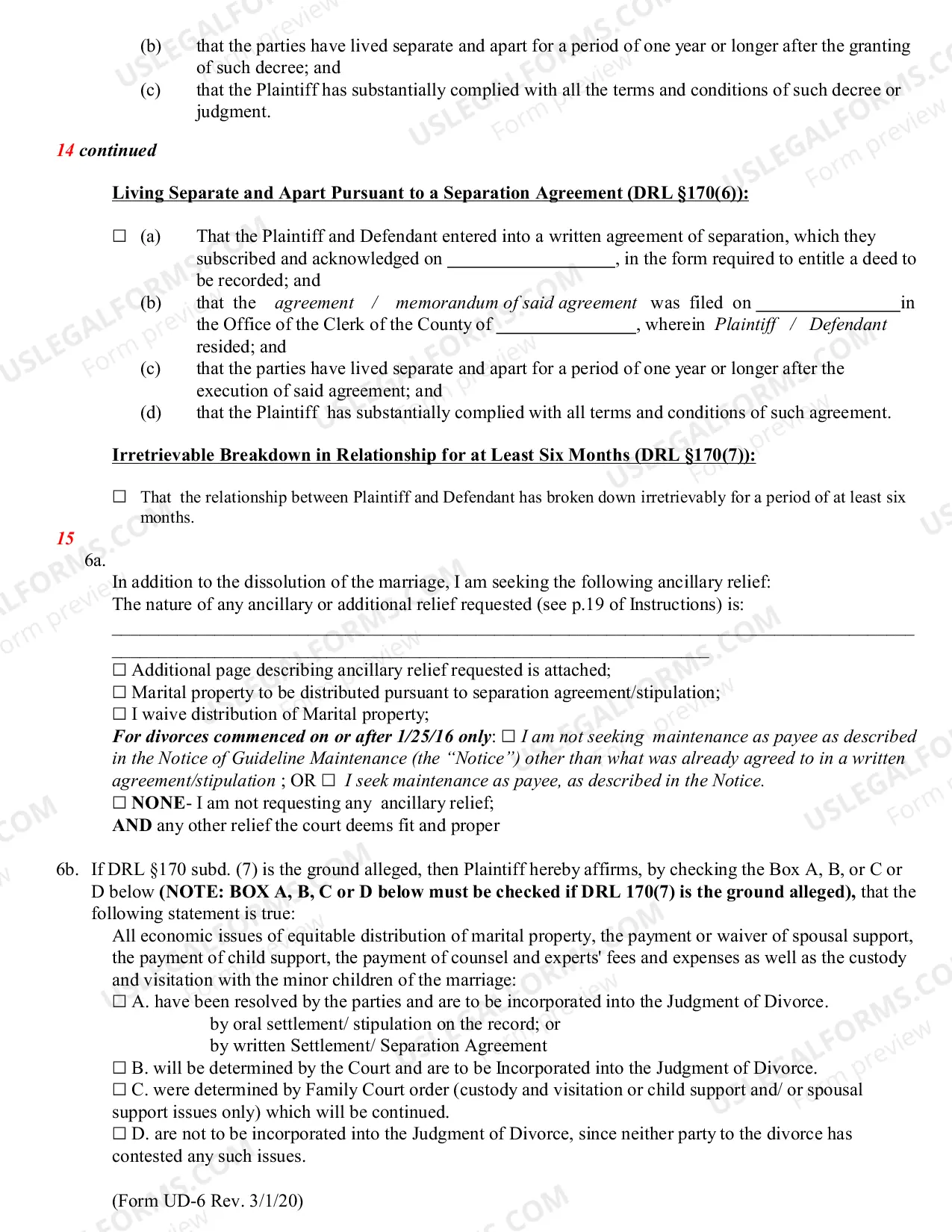 Preview Affidavit of Plaintiff (form UD-6)