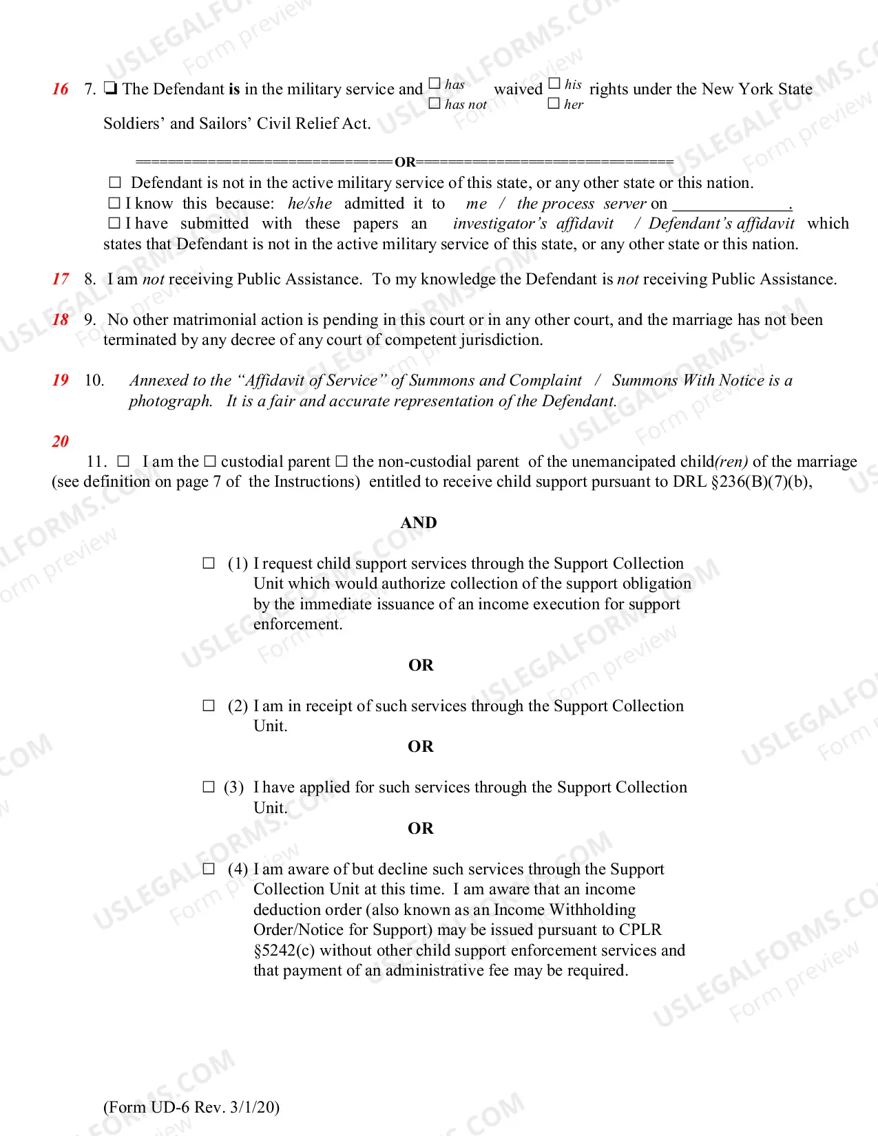 Preview Affidavit of Plaintiff (form UD-6)