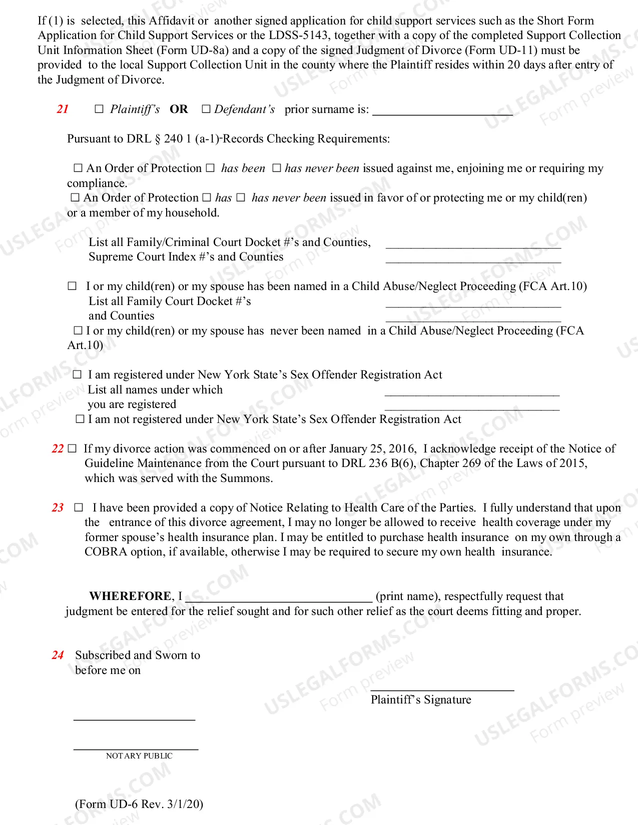 Preview Affidavit of Plaintiff (form UD-6)