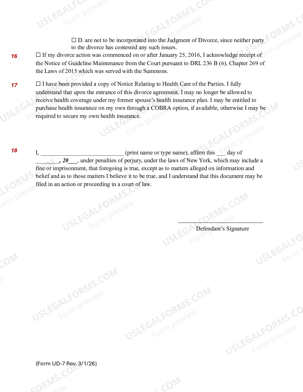Preview Affidavit of Defendant (UD-7)