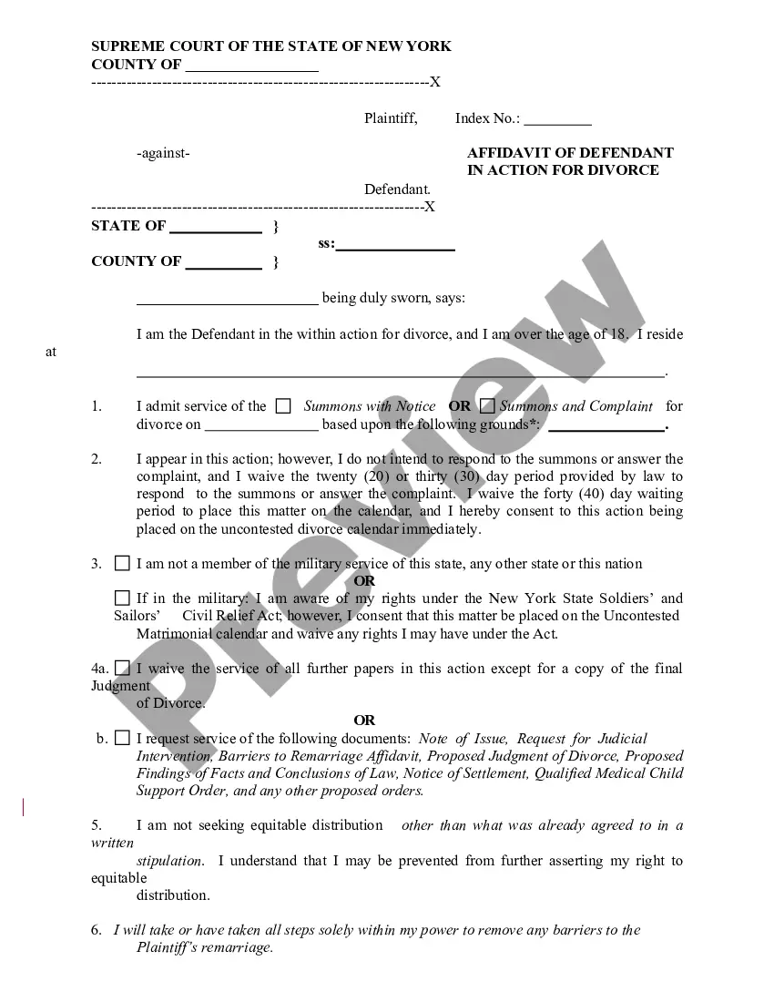 Affidavit Of Defendant In Action For Divorce With No Money | US Legal Forms