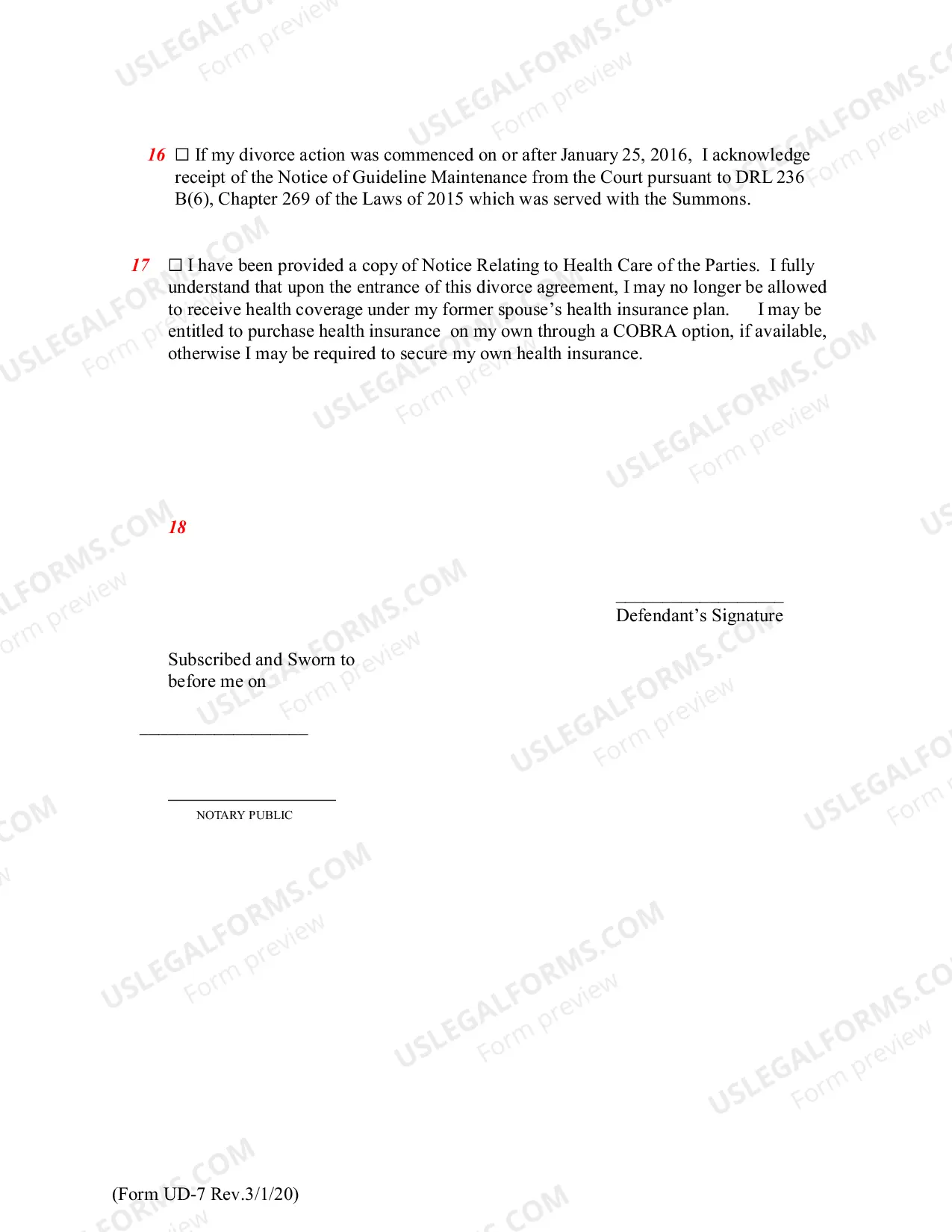 Preview Affidavit of Defendant In Action For Divorce