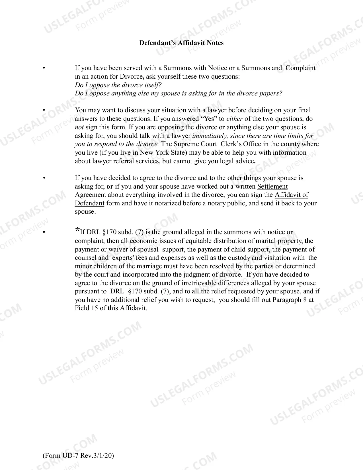 Preview Affidavit of Defendant In Action For Divorce