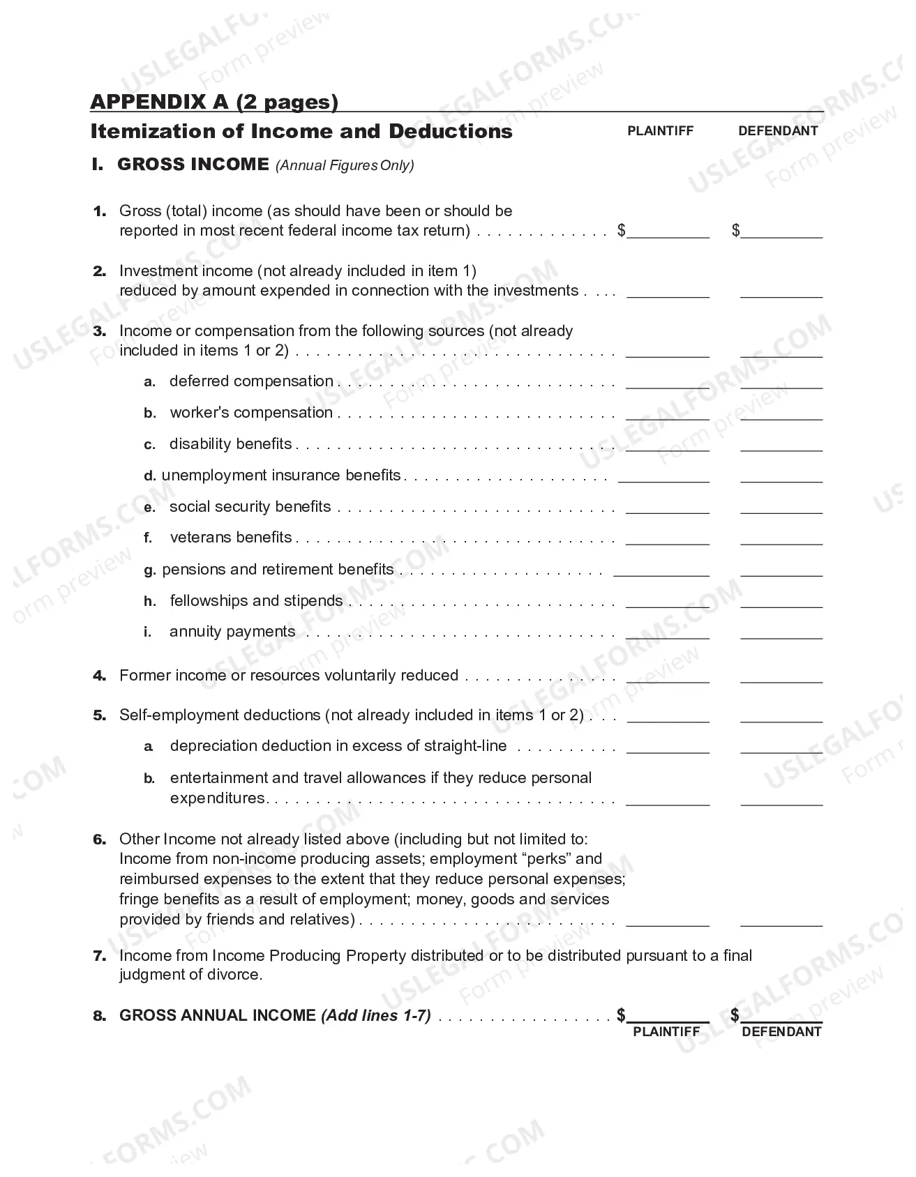 Preview Annual Income Worksheet (UD-8(1))