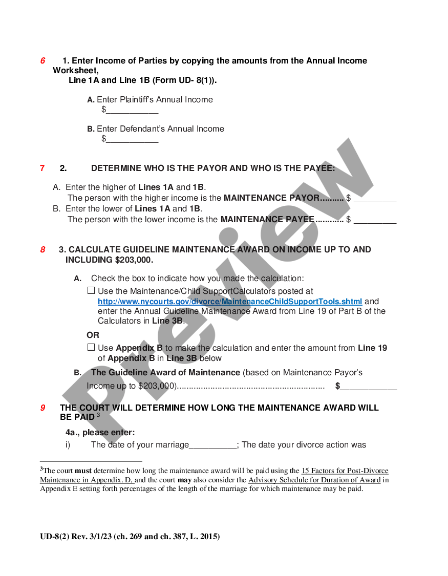 Syracuse New York Maintenance Guidelines Worksheet US Legal Forms