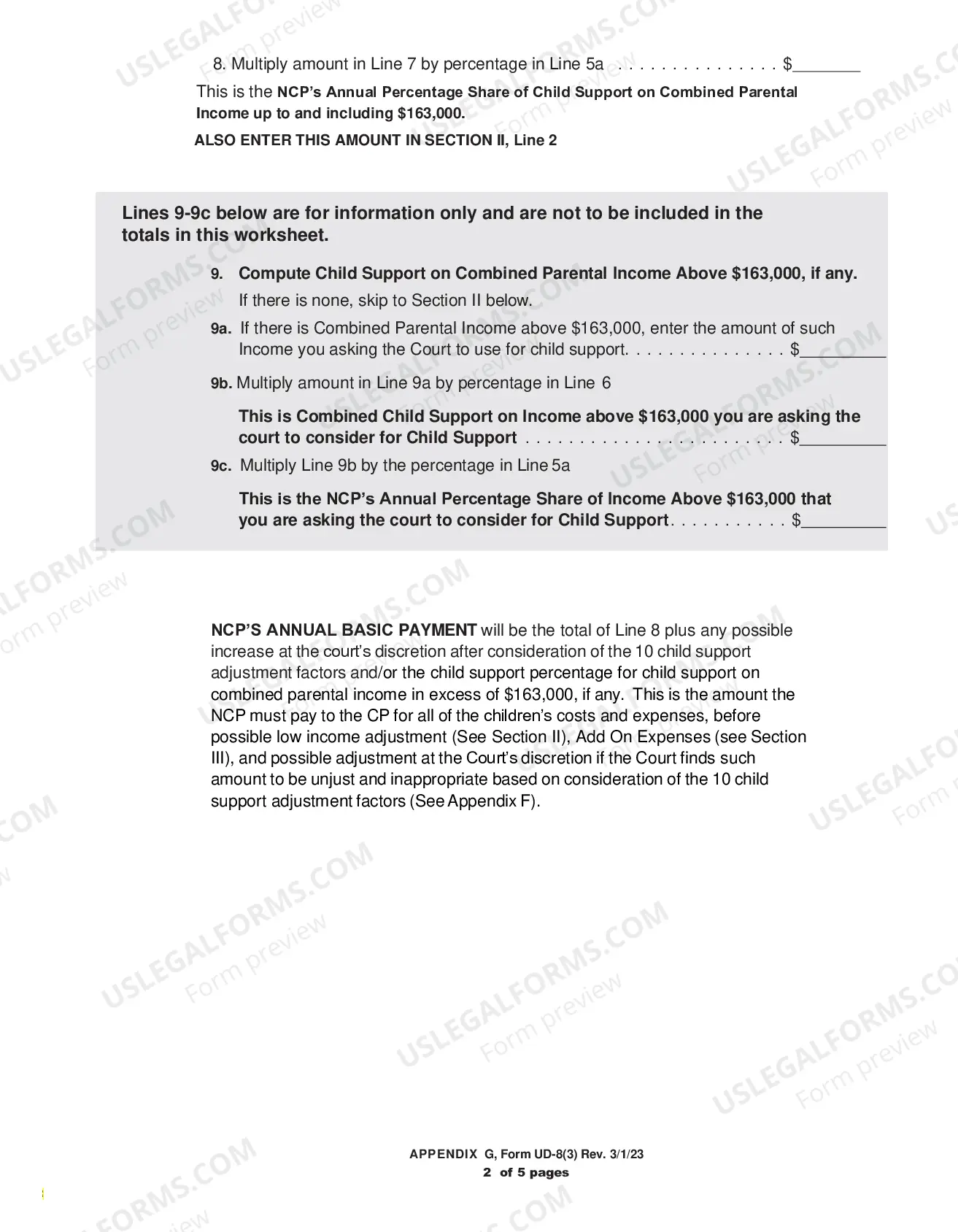 Preview Child Support Worksheet (form UD-8-(3))
