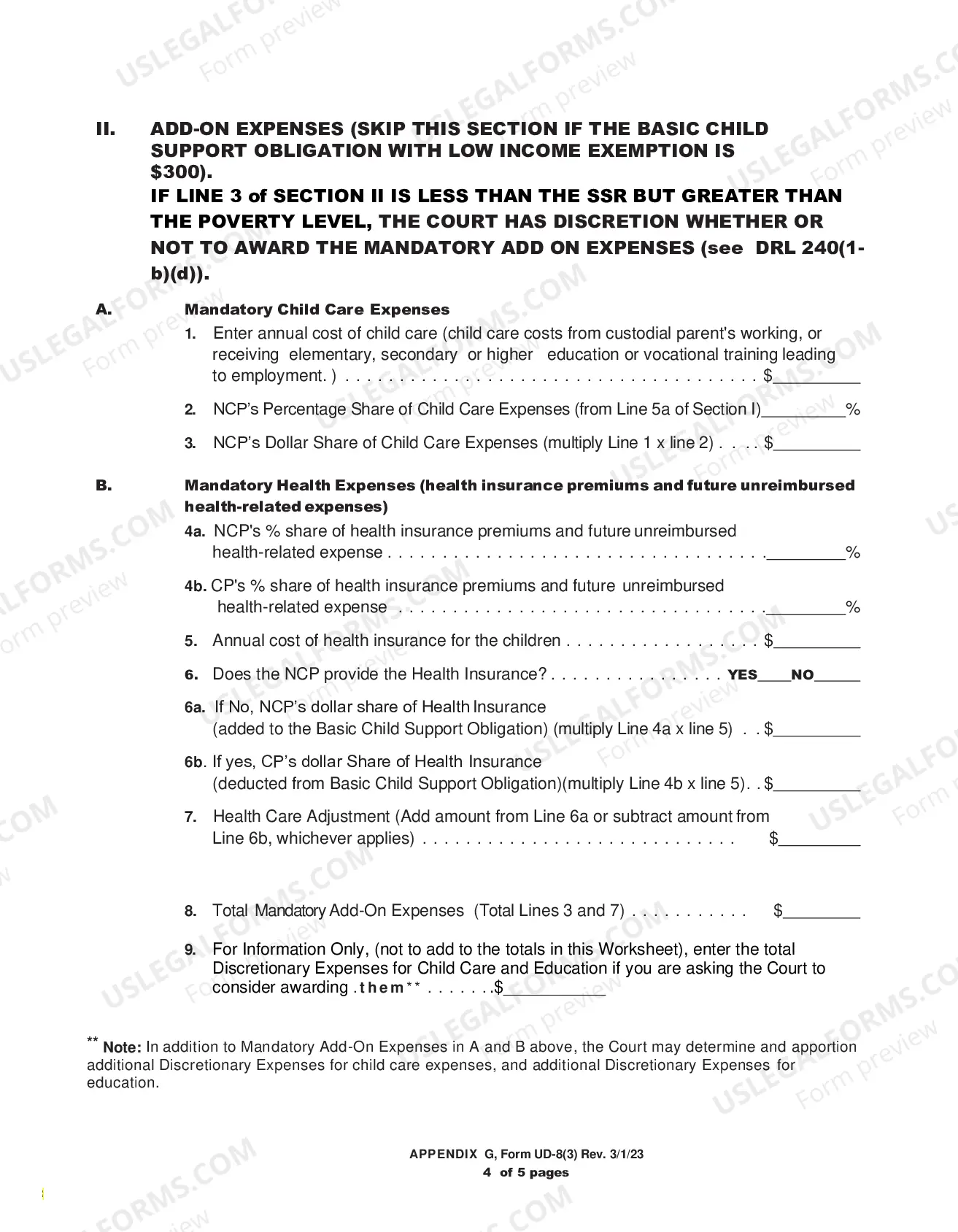 Preview Child Support Worksheet (form UD-8-(3))