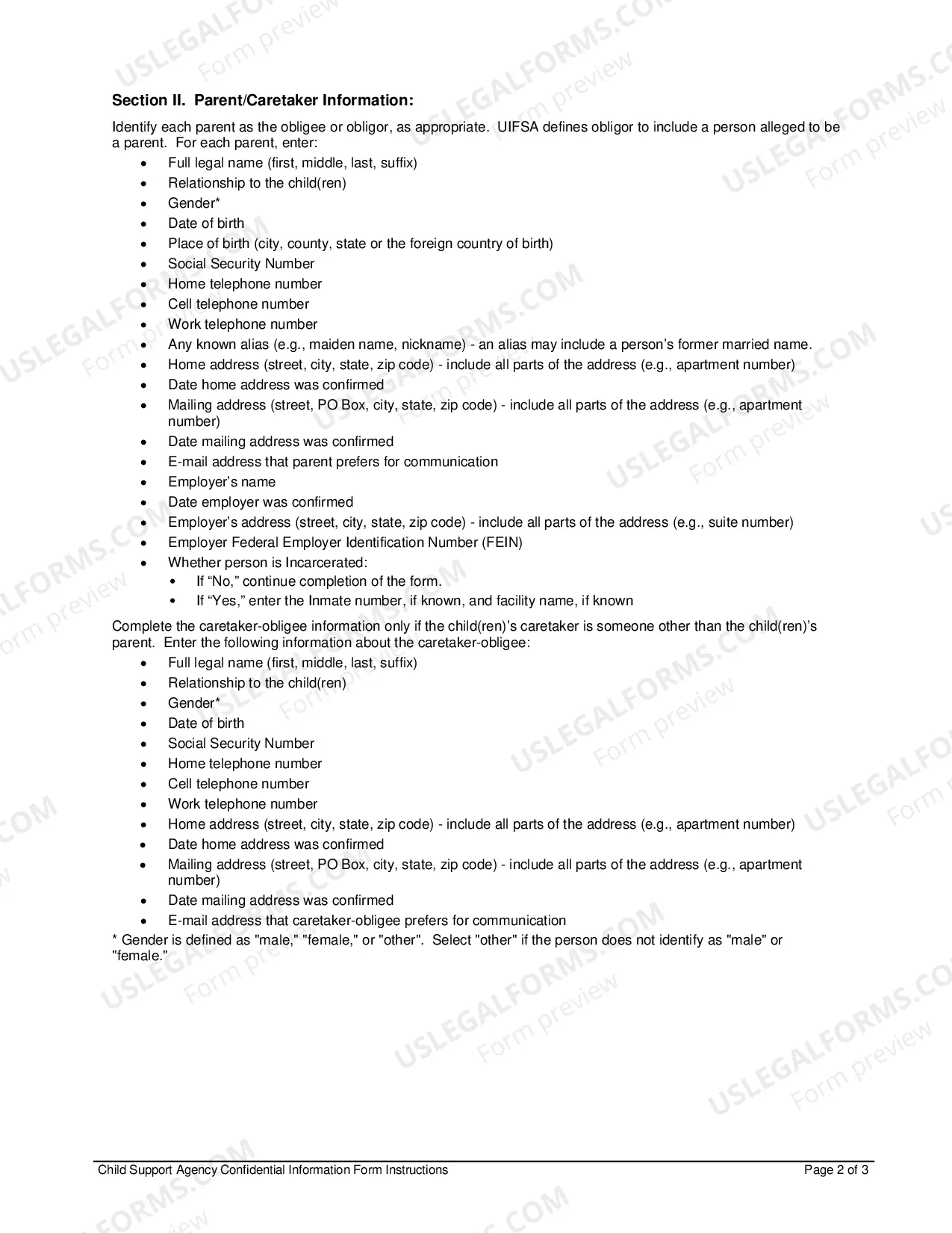 Preview Child Support Agency Confidential Information Form