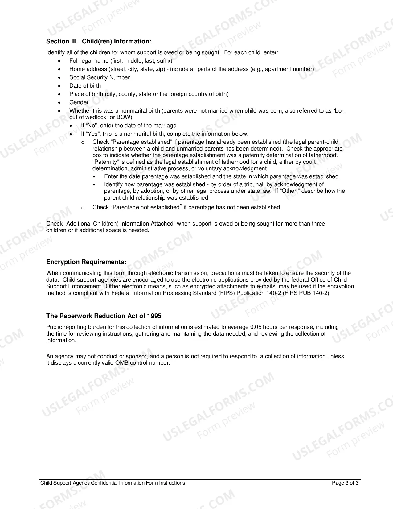 Preview Child Support Agency Confidential Information Form