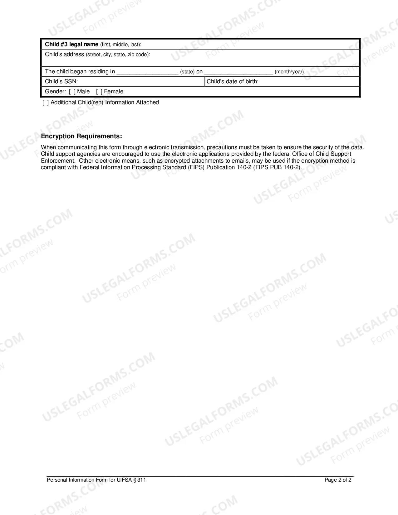 Preview Personal Information Form for UIFSA 311