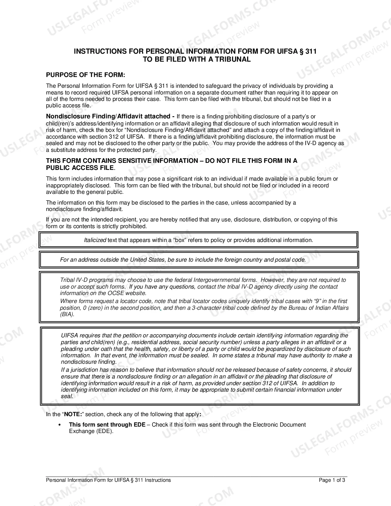 Preview Personal Information Form for UIFSA 311