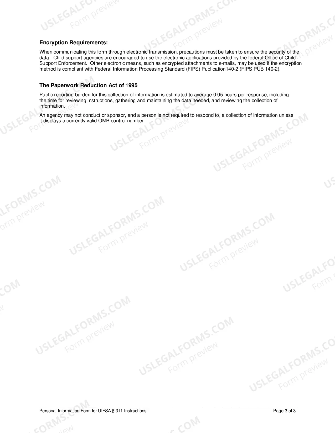 Preview Personal Information Form for UIFSA 311
