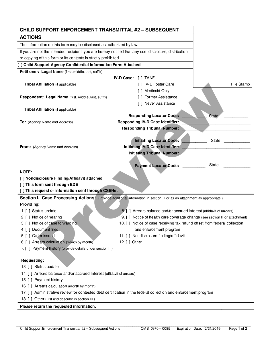 form Child Support Enforcement Transmittal #2 - Subsequent Actions preview