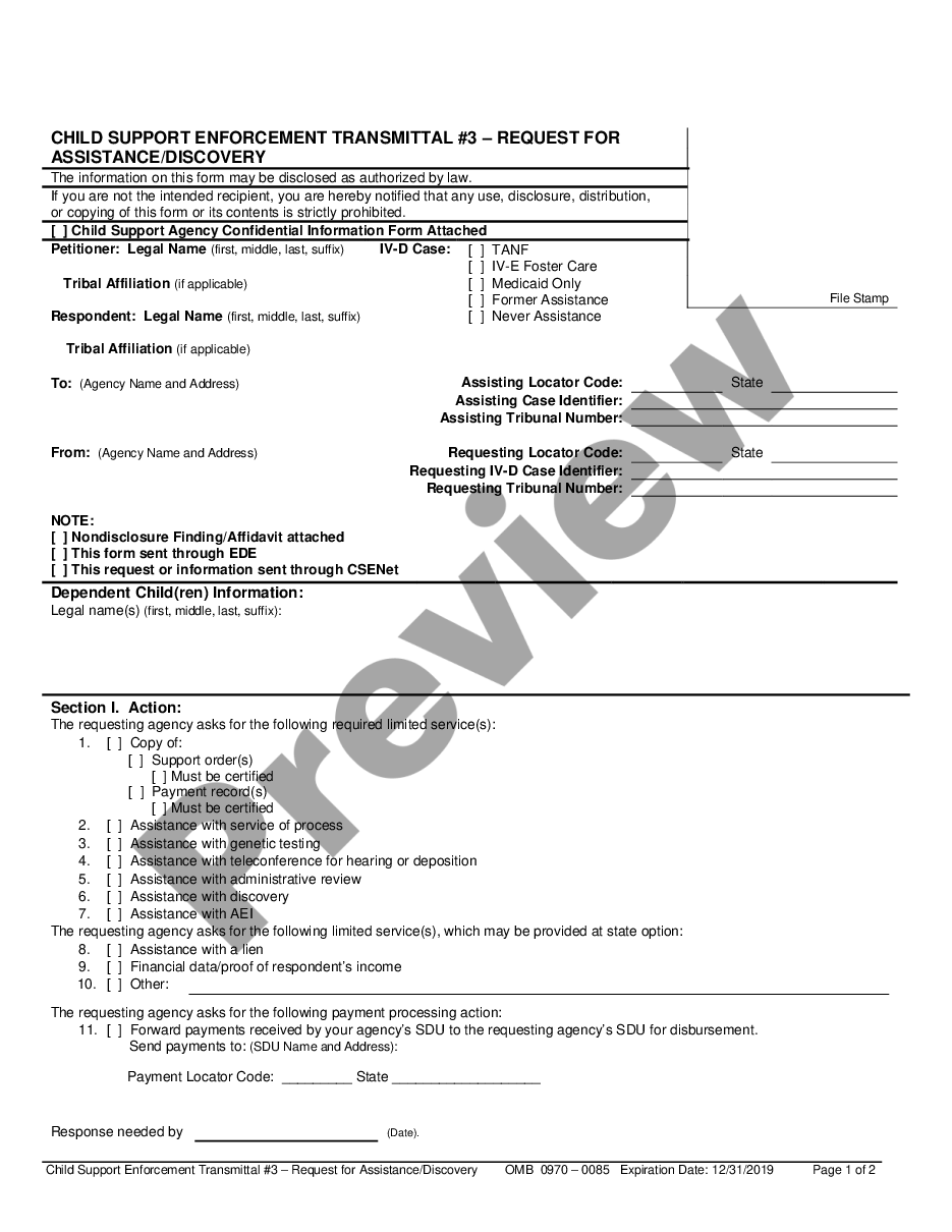 form Child Support Enforcement Transmittal #3 - Request For Assistance - Discovery preview