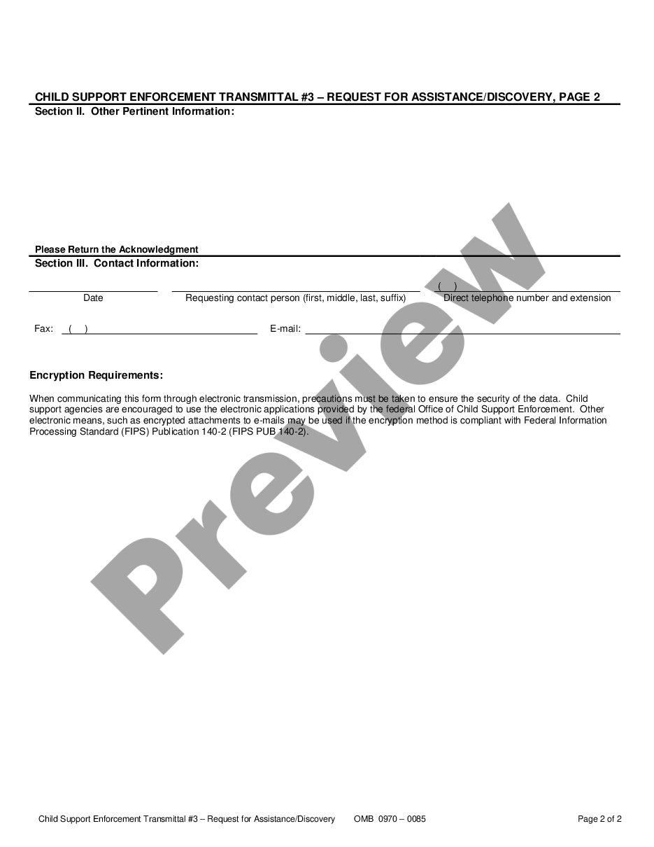 form Child Support Enforcement Transmittal #3 - Request For Assistance - Discovery preview