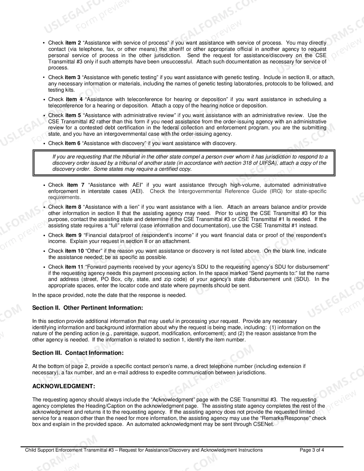 Preview Child Support Enforcement Transmittal 3 Request For Assistance Or Discovery