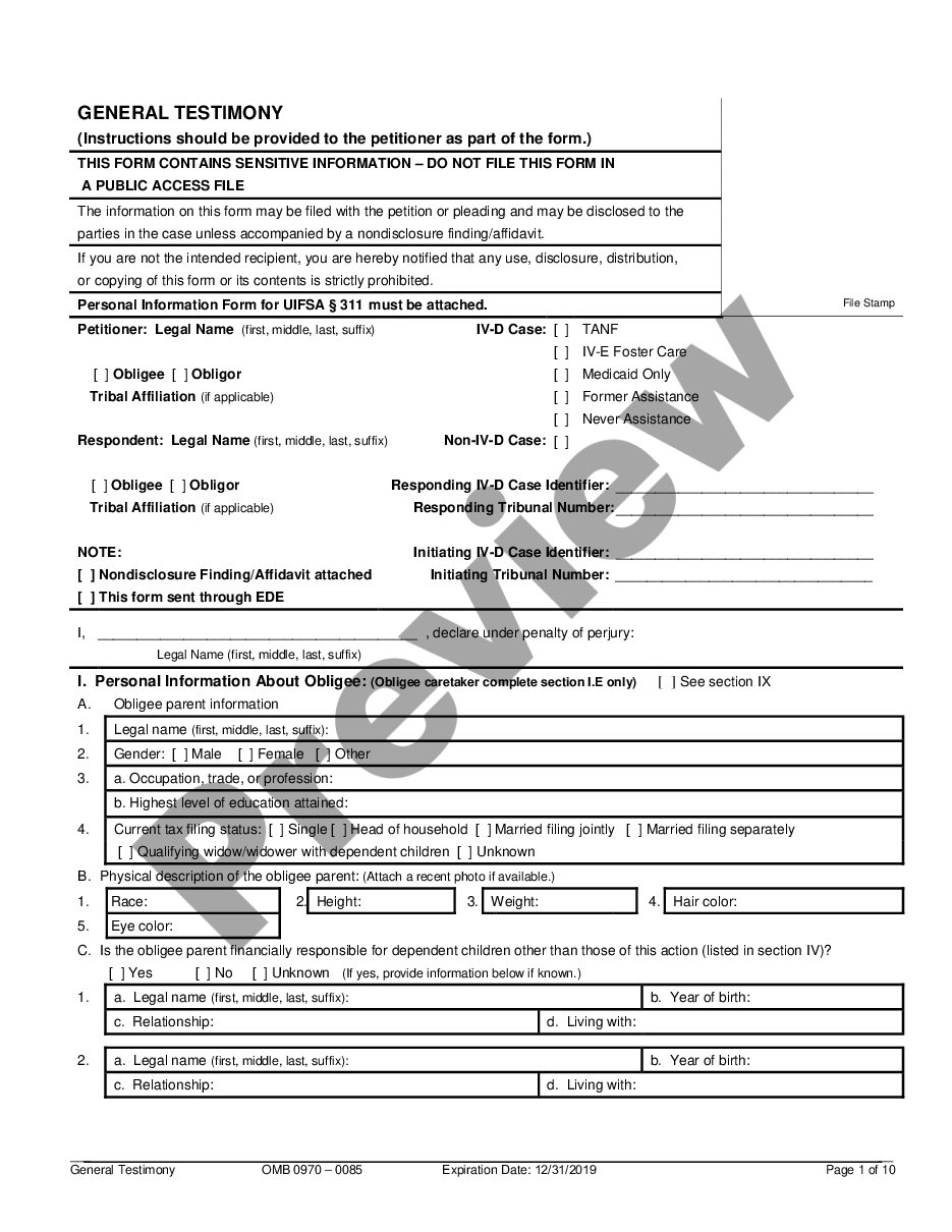 form General Testimony preview
