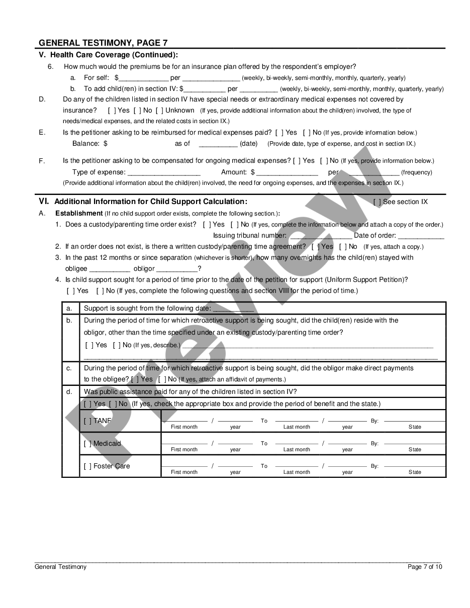 form General Testimony preview