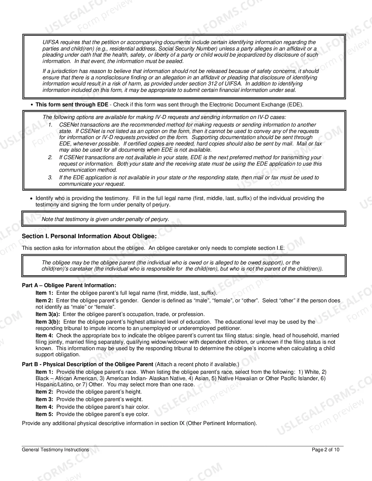 Preview Instructions for General Testimony