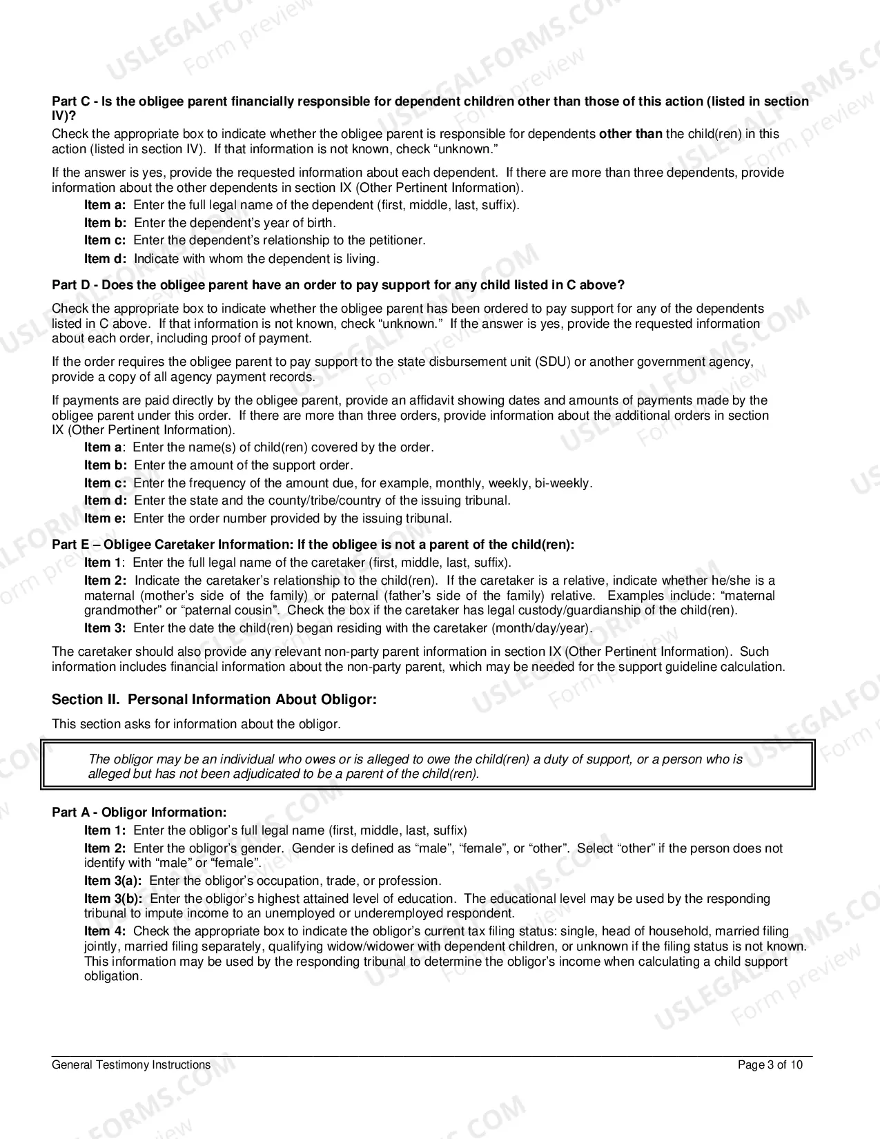 Preview Instructions for General Testimony