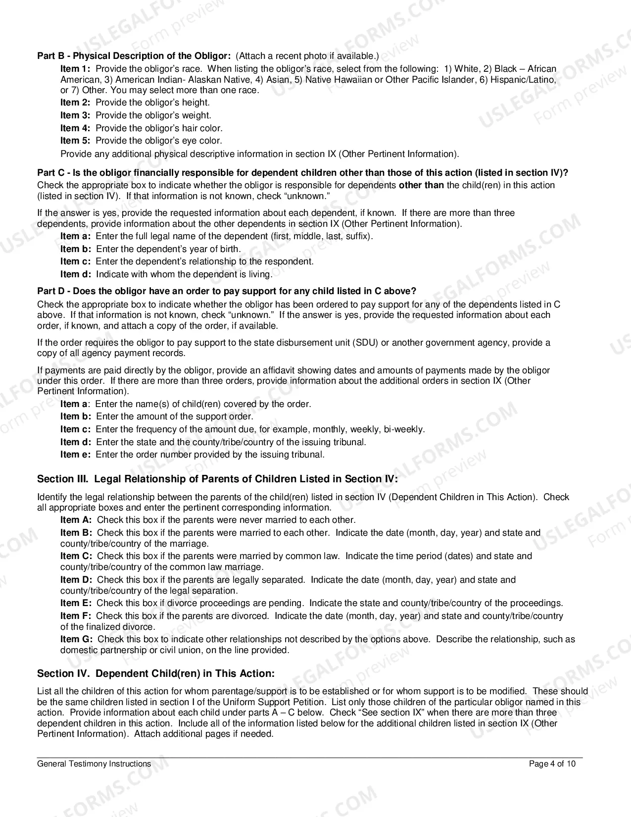 Preview Instructions for General Testimony