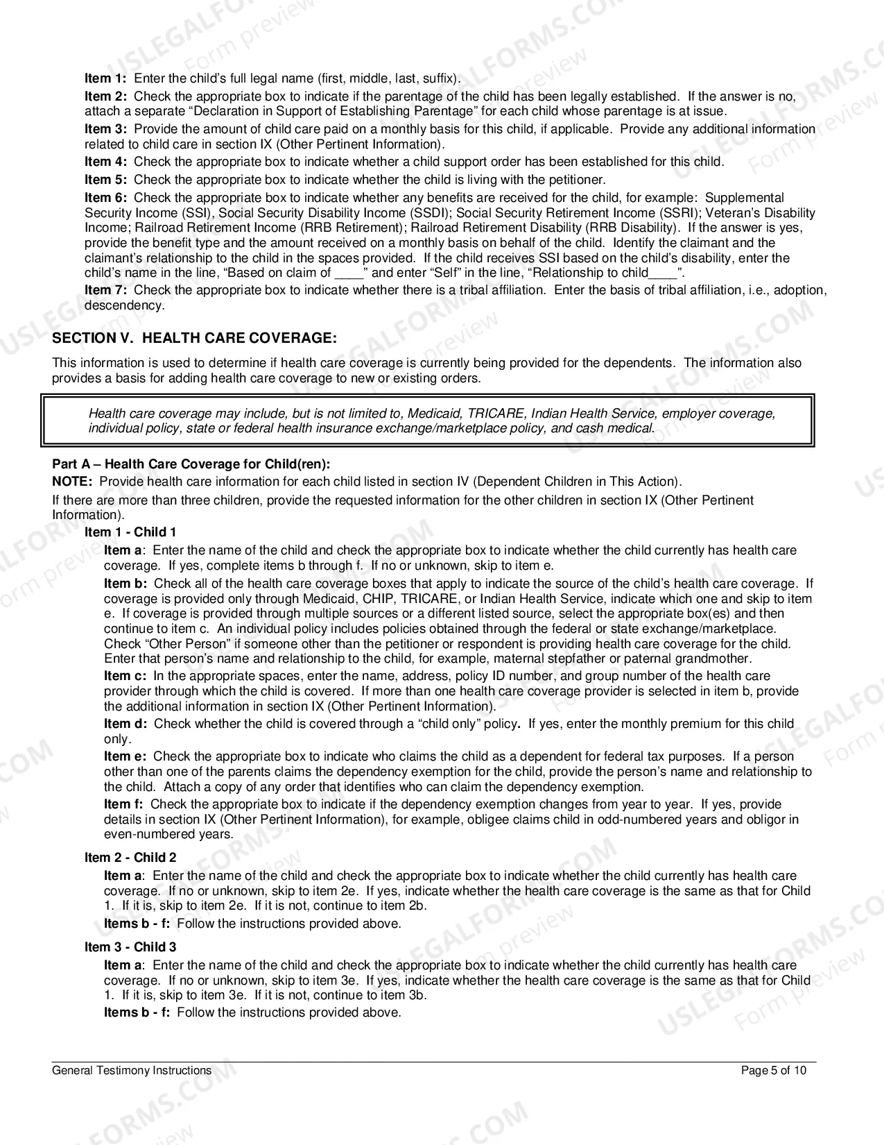 Preview Instructions for General Testimony
