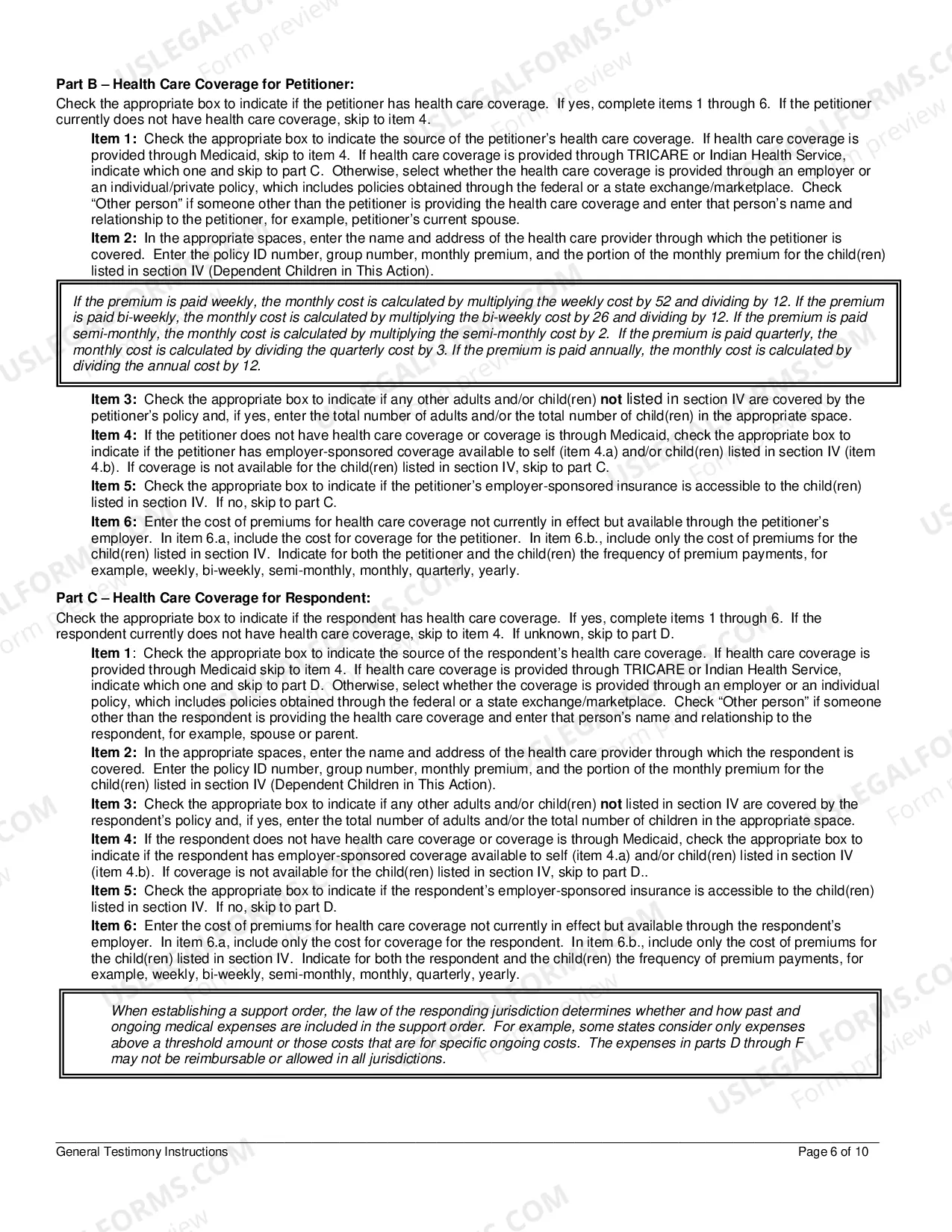 Preview Instructions for General Testimony