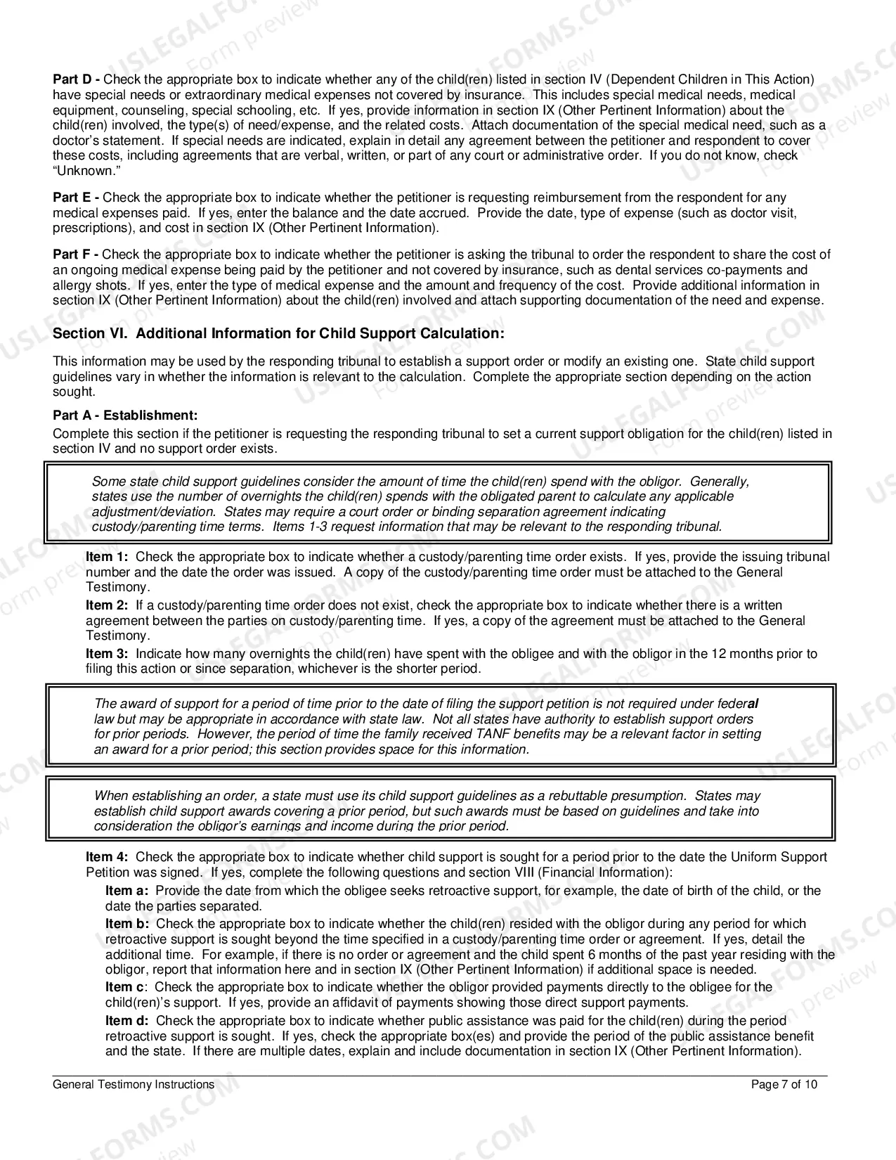 Preview Instructions for General Testimony