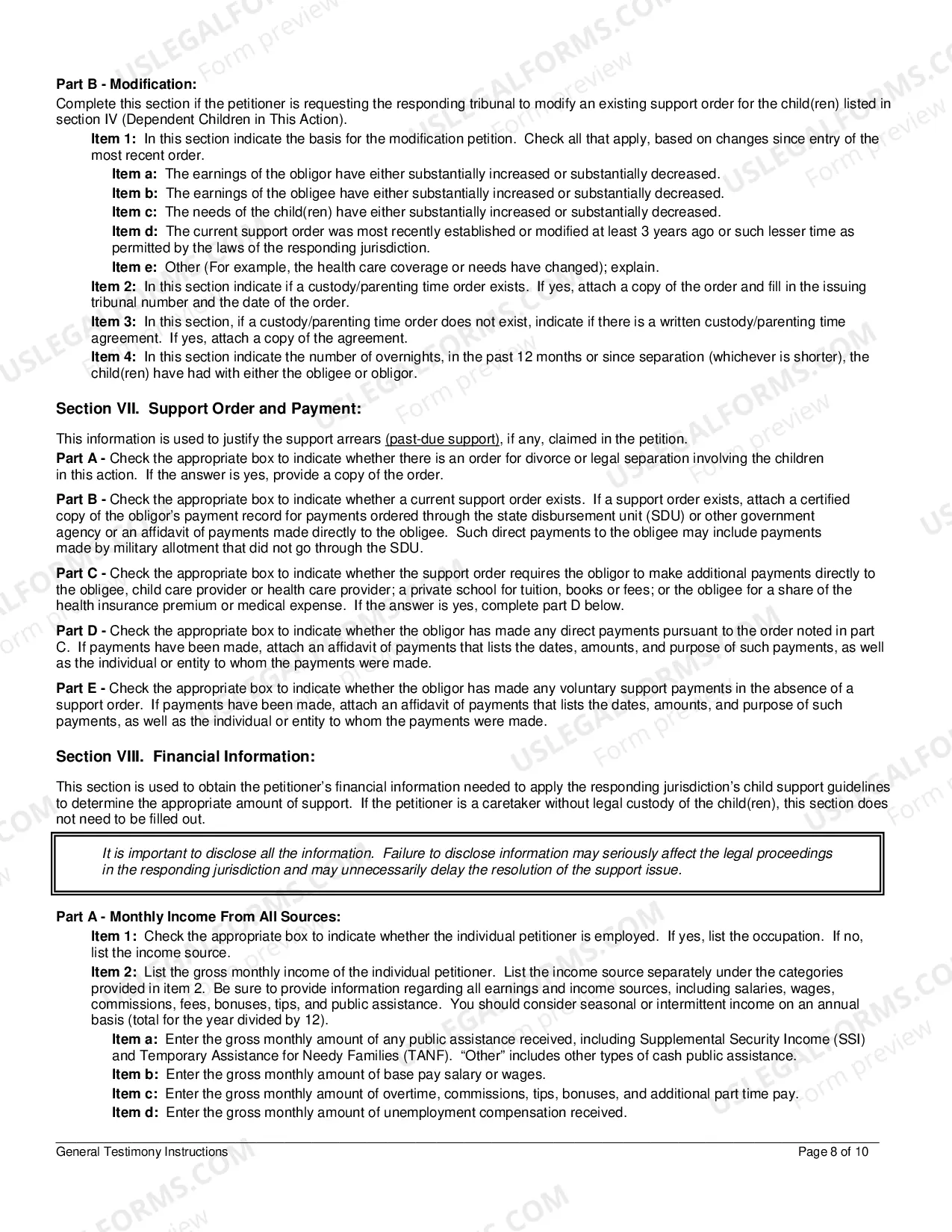 Preview Instructions for General Testimony
