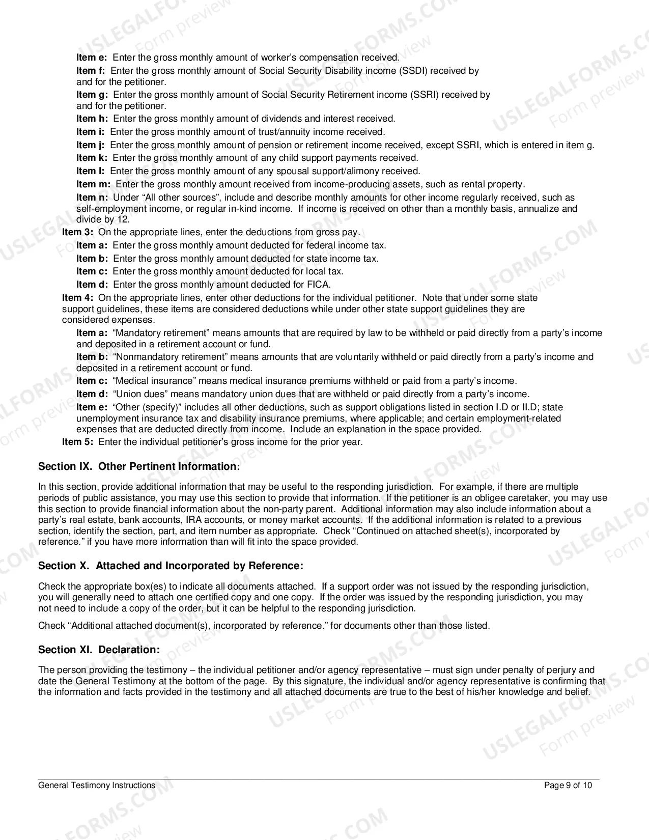 Preview Instructions for General Testimony