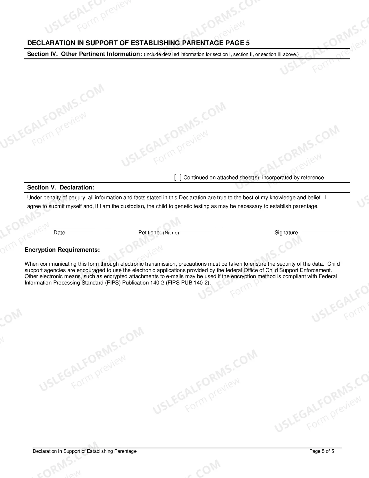 Preview Affidavit In Support of Establishing Paternity
