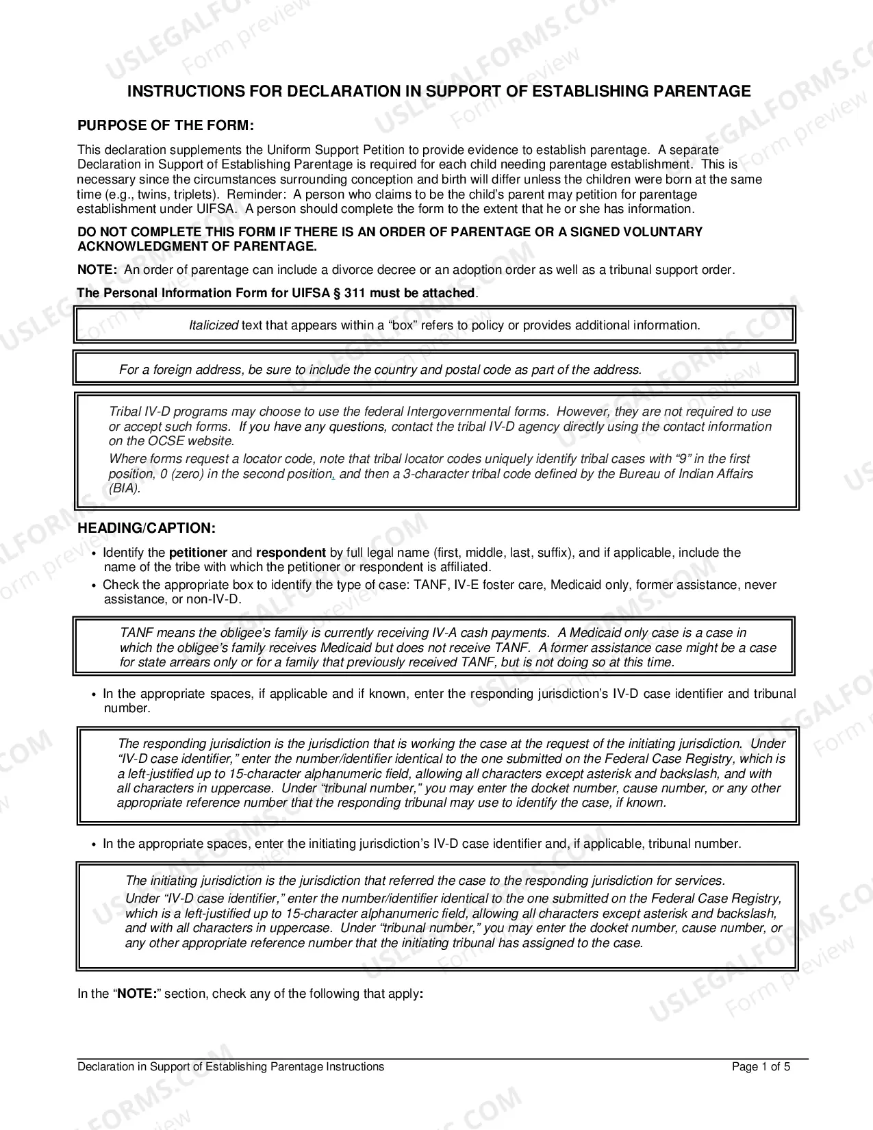 Preview Affidavit In Support of Establishing Paternity