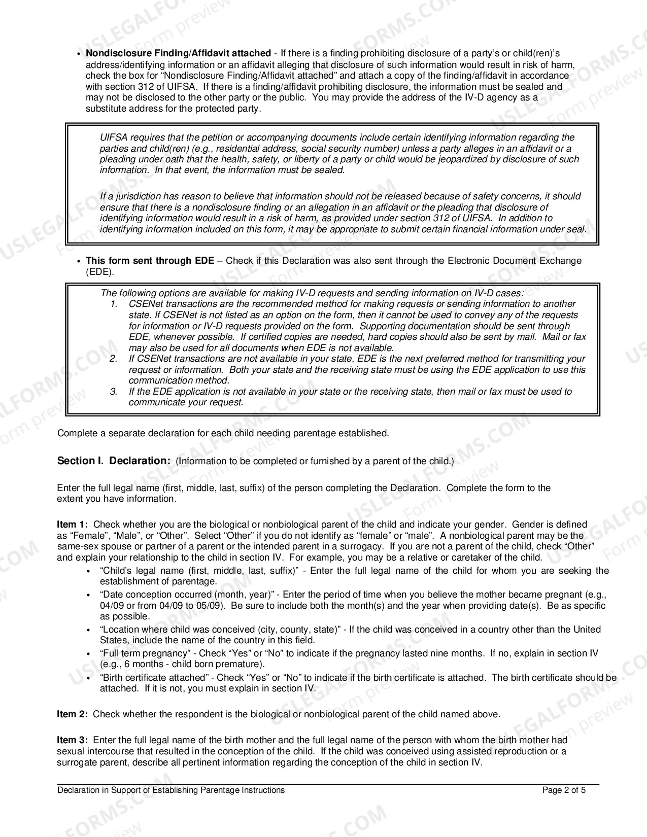 Preview Affidavit In Support of Establishing Paternity