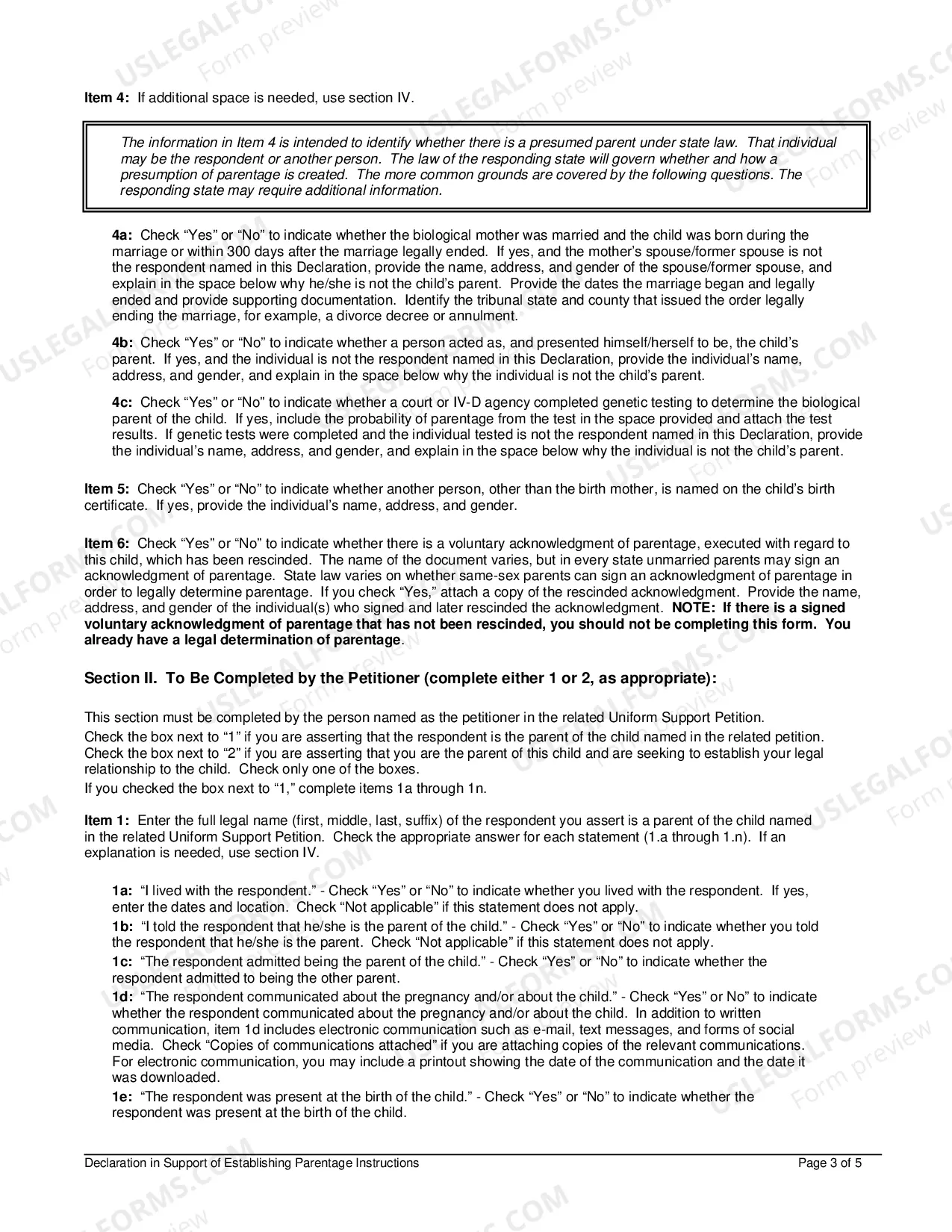 Preview Affidavit In Support of Establishing Paternity