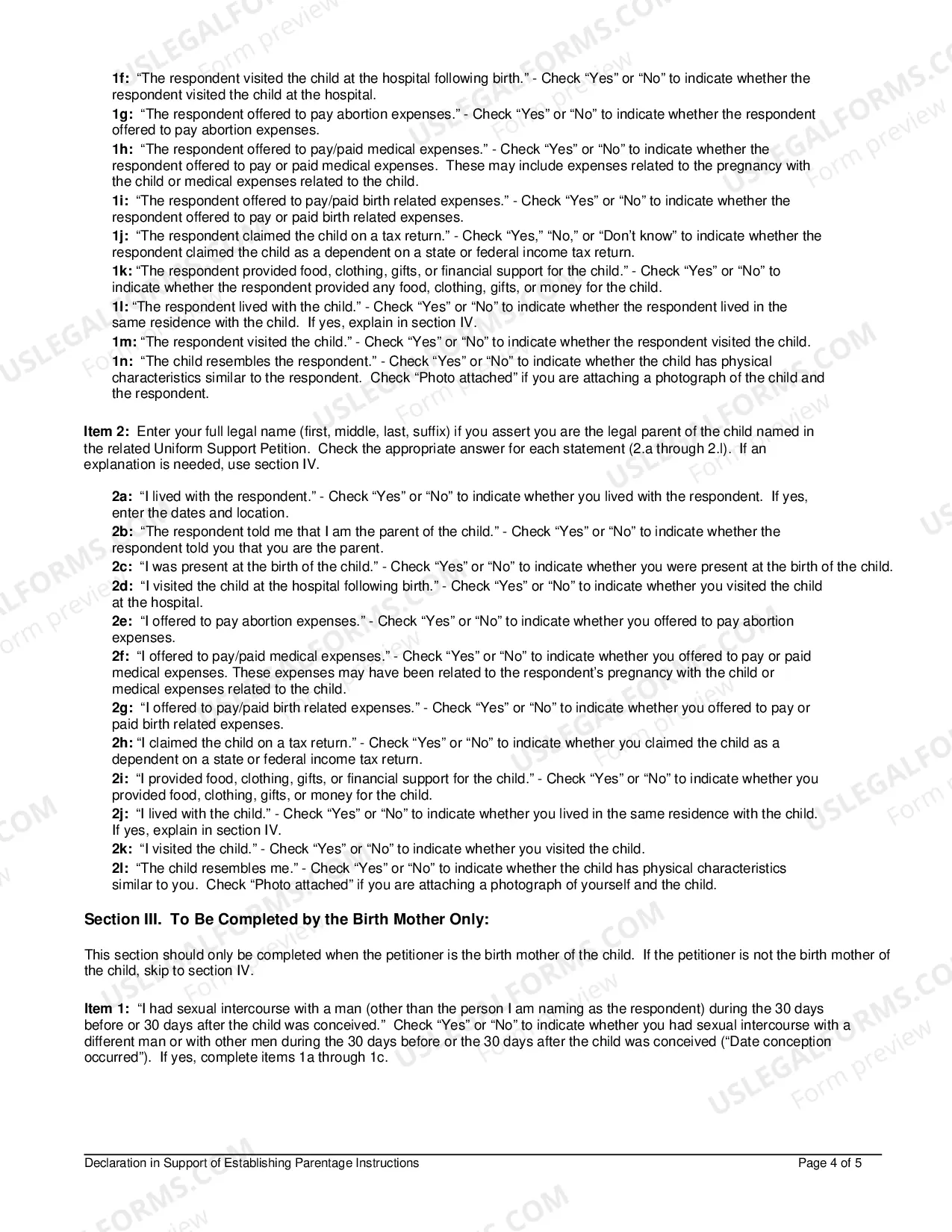 Preview Affidavit In Support of Establishing Paternity