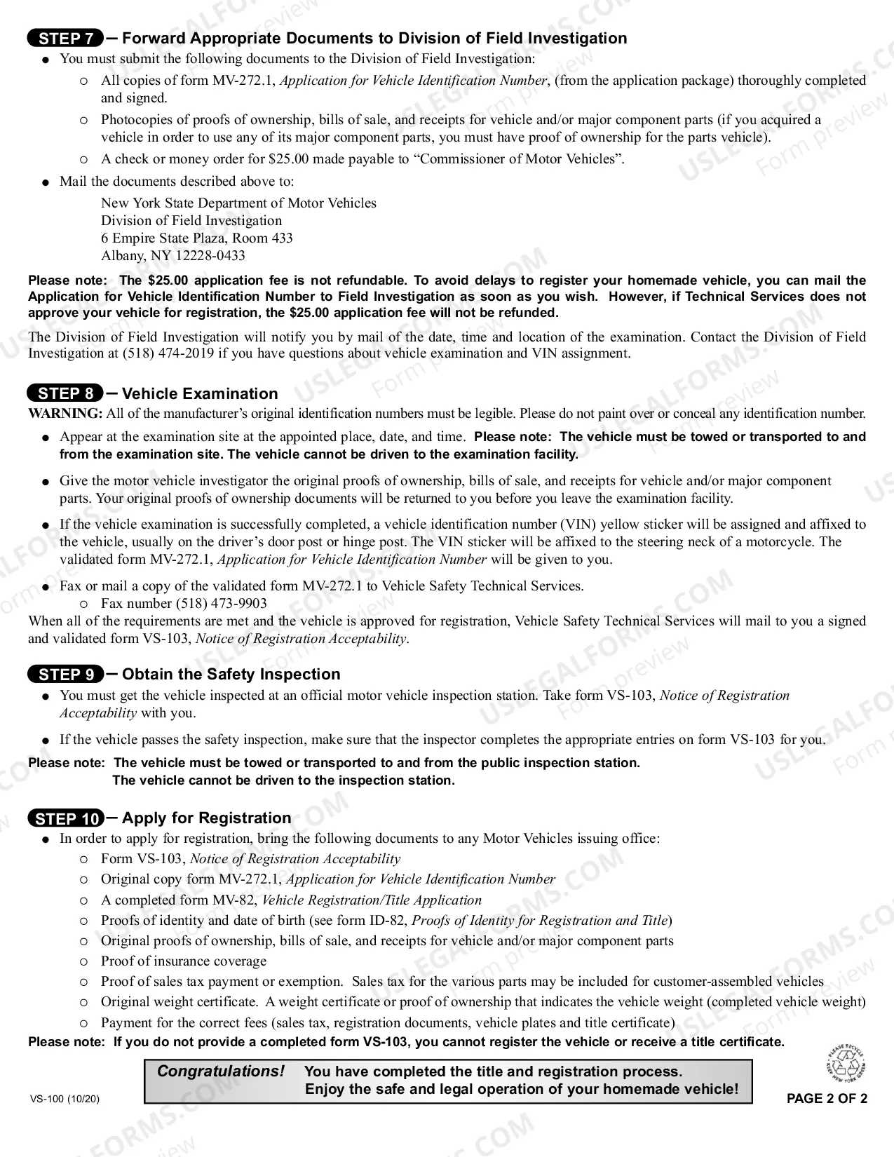 Preview Instructions for Registering a Homemade Vehicle