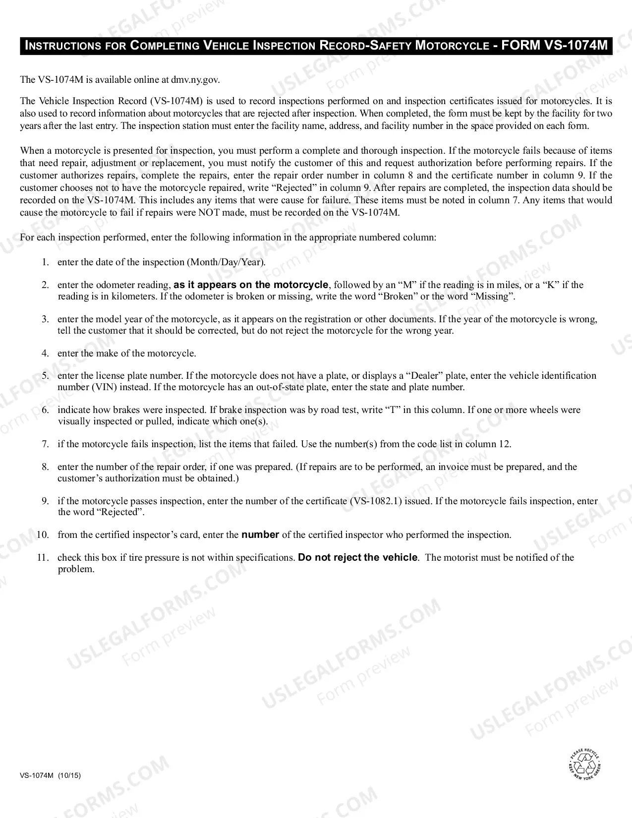Preview Vehicle Inspection Record - Safety Motorcycle