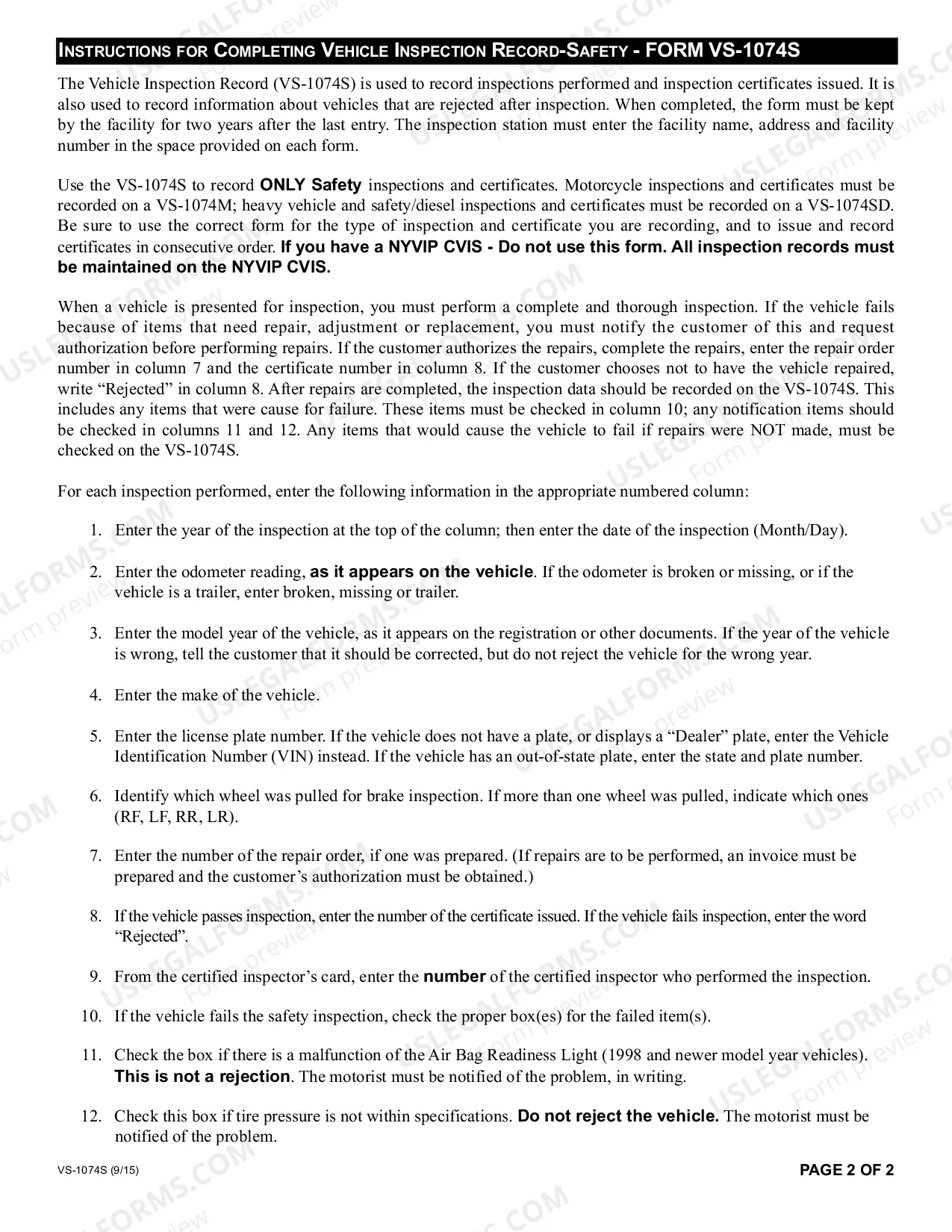 Preview Vehicle Inspection Record - Safety