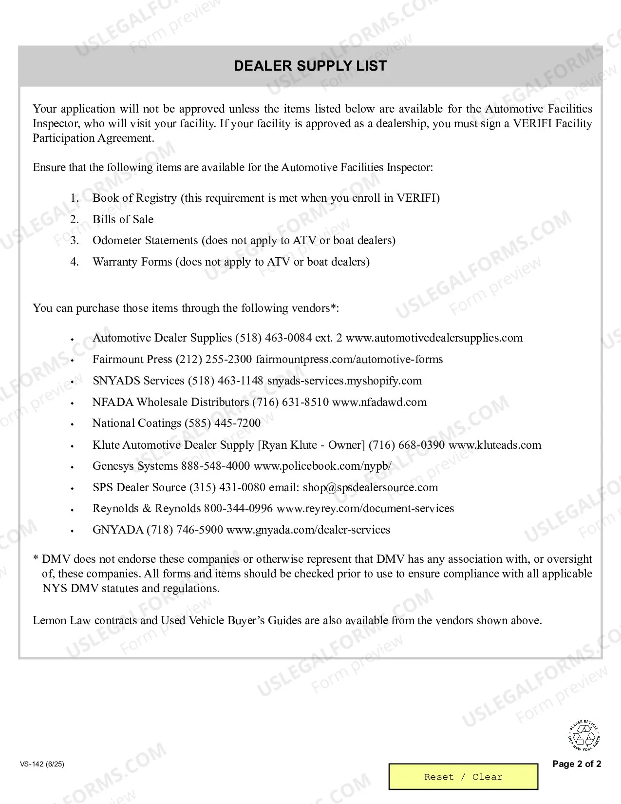 Preview Facility Requirements - Dealers and Transporters