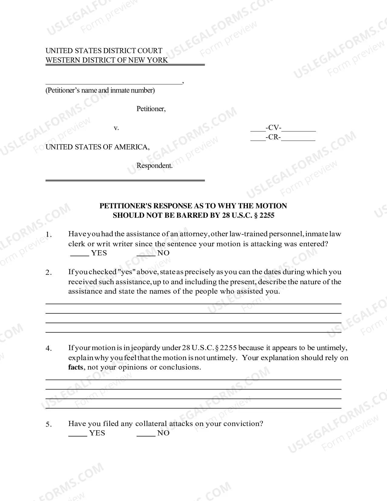 Preview Petitioners Response As To Why Motion Should Not Be Barred By 28 USC 2255