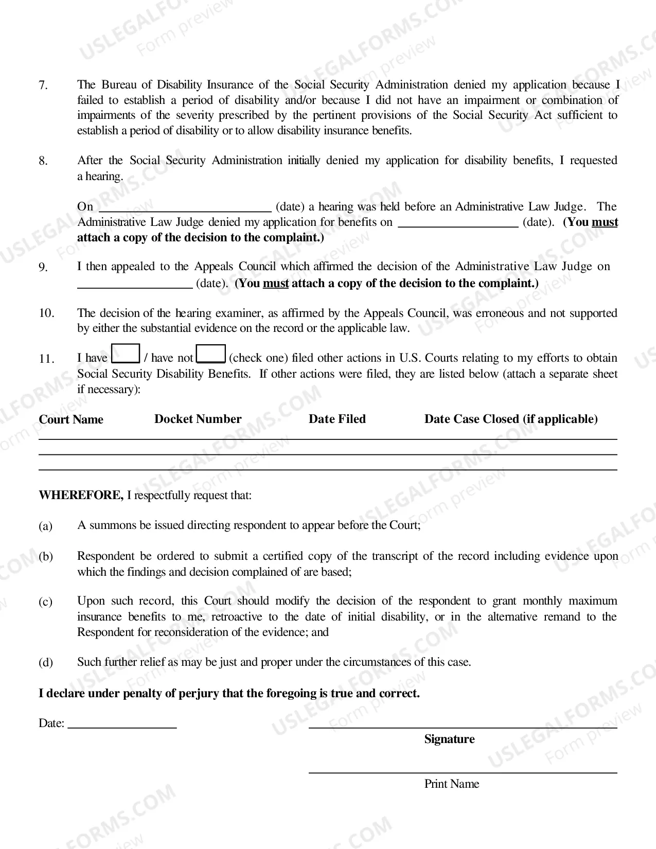 Preview Social Security Complaint