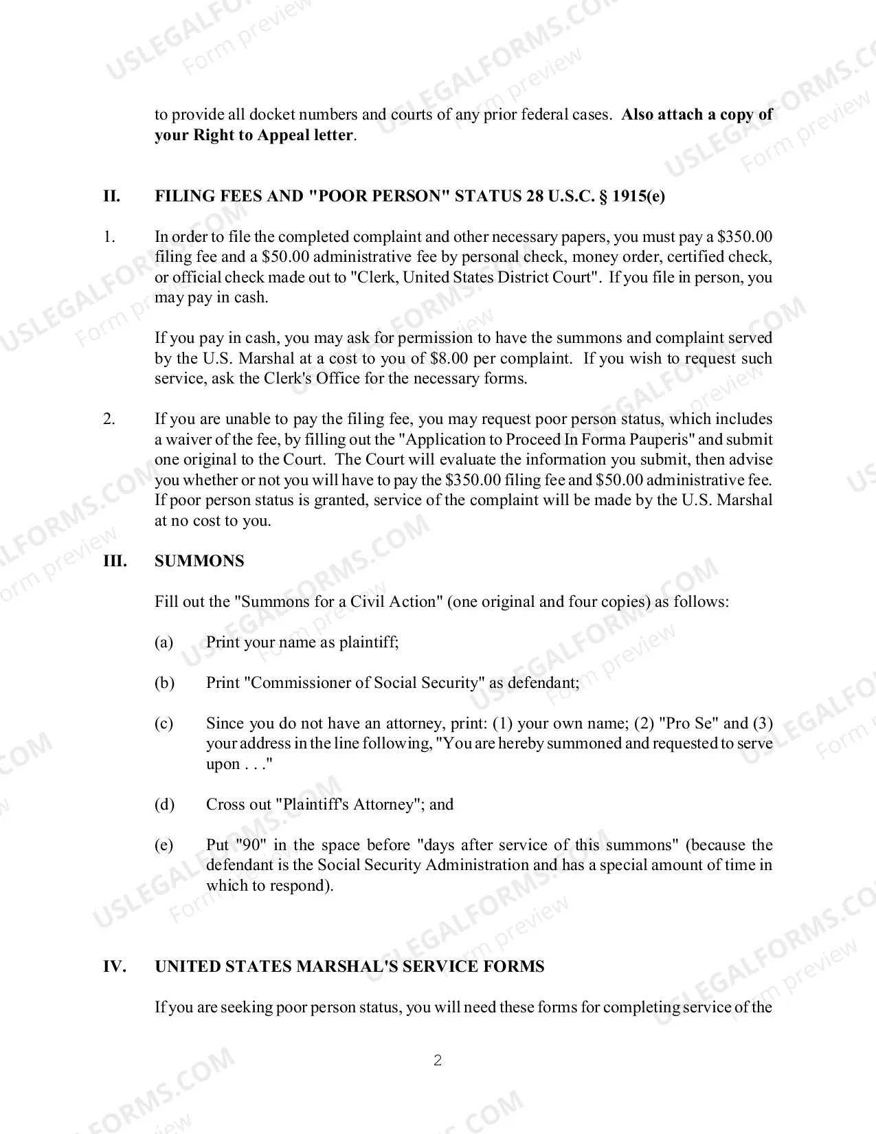 Preview Social Security Instructions