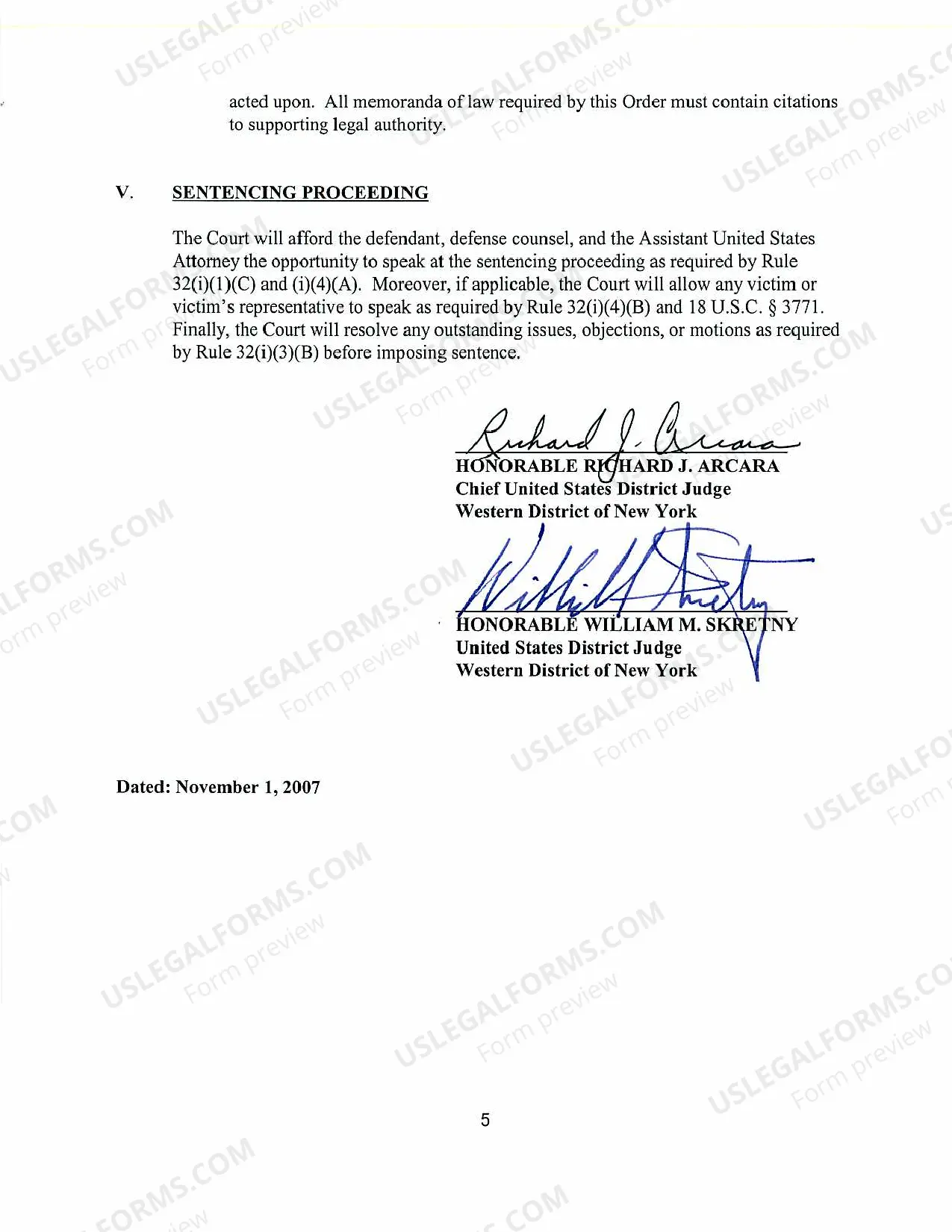 Preview CR-2007-72 Local Procedural Guidelines re Sentencing Procedures Before Judges Arcara and Skretny, Nov 1, 2007.pdf