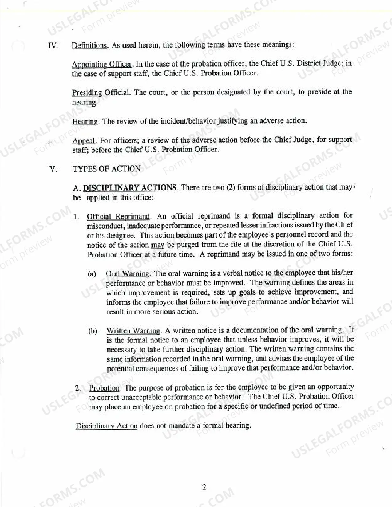 Preview OTHER-2000-60 U.S. Probation Department Disciplinary and Adverse Action Policy and Procedures, Sept 26, 2000.pdf